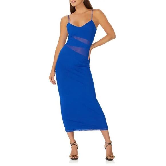 AFRM Benassi Mesh Midi Dress Women's Cobalt Blue Size Medium - Picture 1 of 5